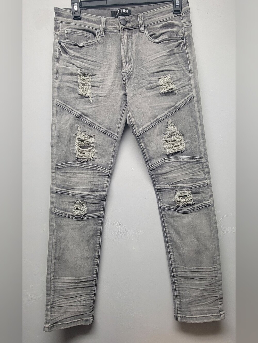 Men's Distressed Slim Fit Grey Jeans Size 32/32